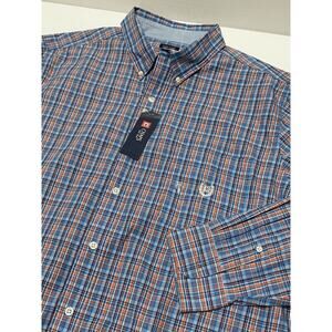 Chaps Long Sleeve Button-Down Shirt Easy Care Red White Blue Plaid Men's L